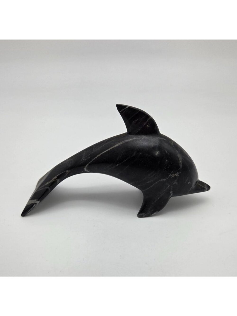Vintage Hand-Carved Marble Stone Dolphin Sculpture